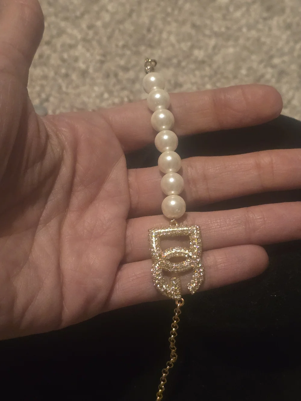 D&G Gold Pearl Bracelet with Crystal Logo